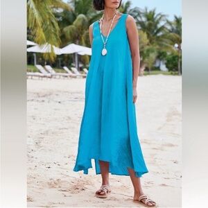 Soft Surroundings Mizu Dress Women Blue Danube 2X‎ (22w) Short Sleeve Maxi